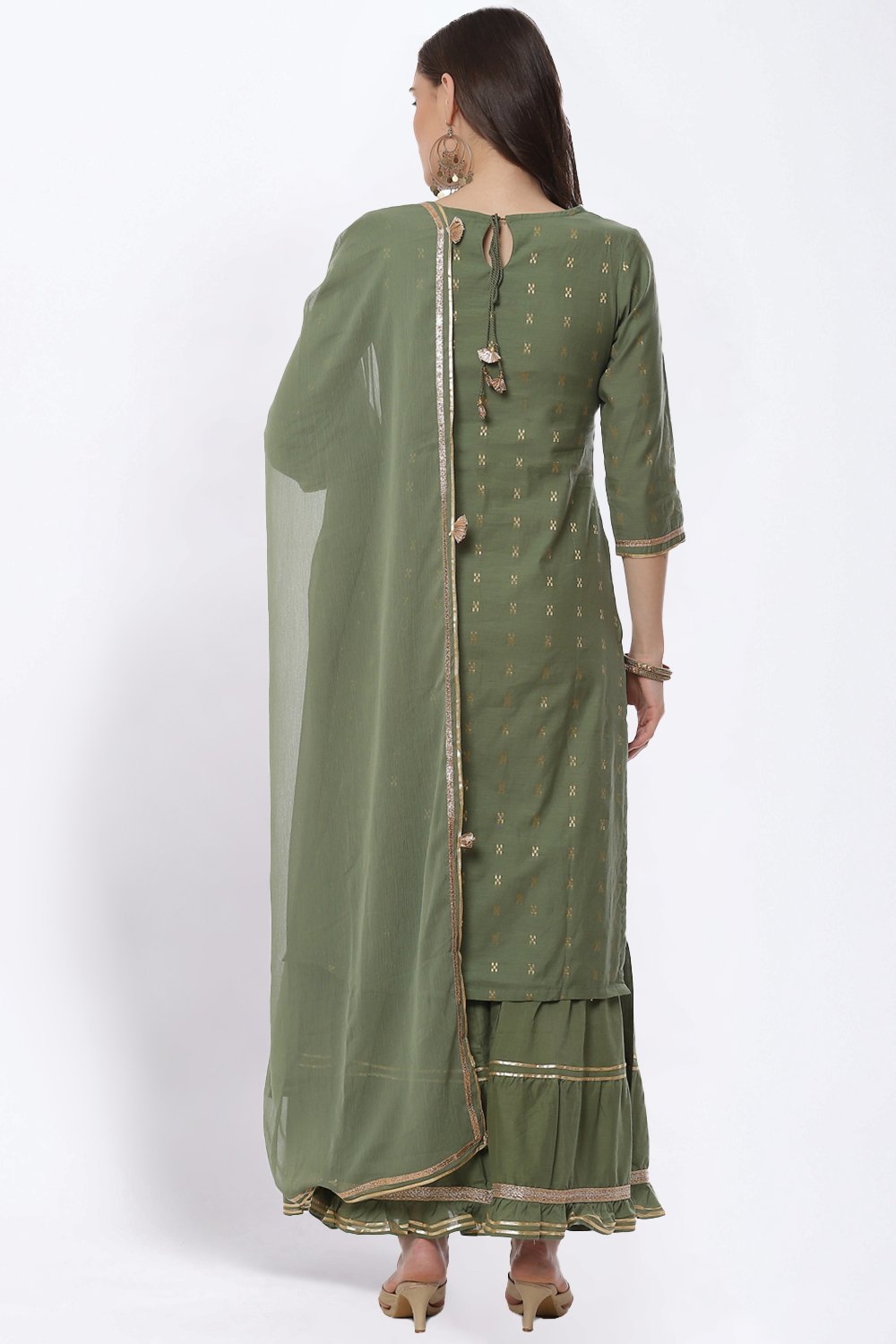 Olive Green Art Silk Straight Suit Set image number 4